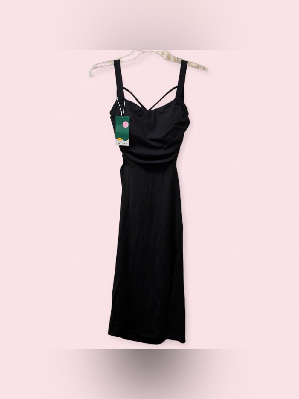 NWT Halara Ruched Lace Up Bodycon Midi Casual Dress Small Black